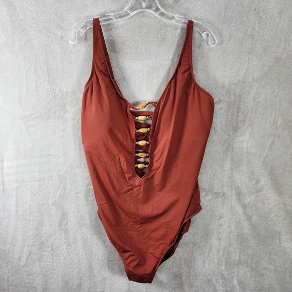 Bleu Rod Beattie One Piece Swimsuit Beaded Sienna Paradise Found Plus Size 20W - Picture 1 of 9